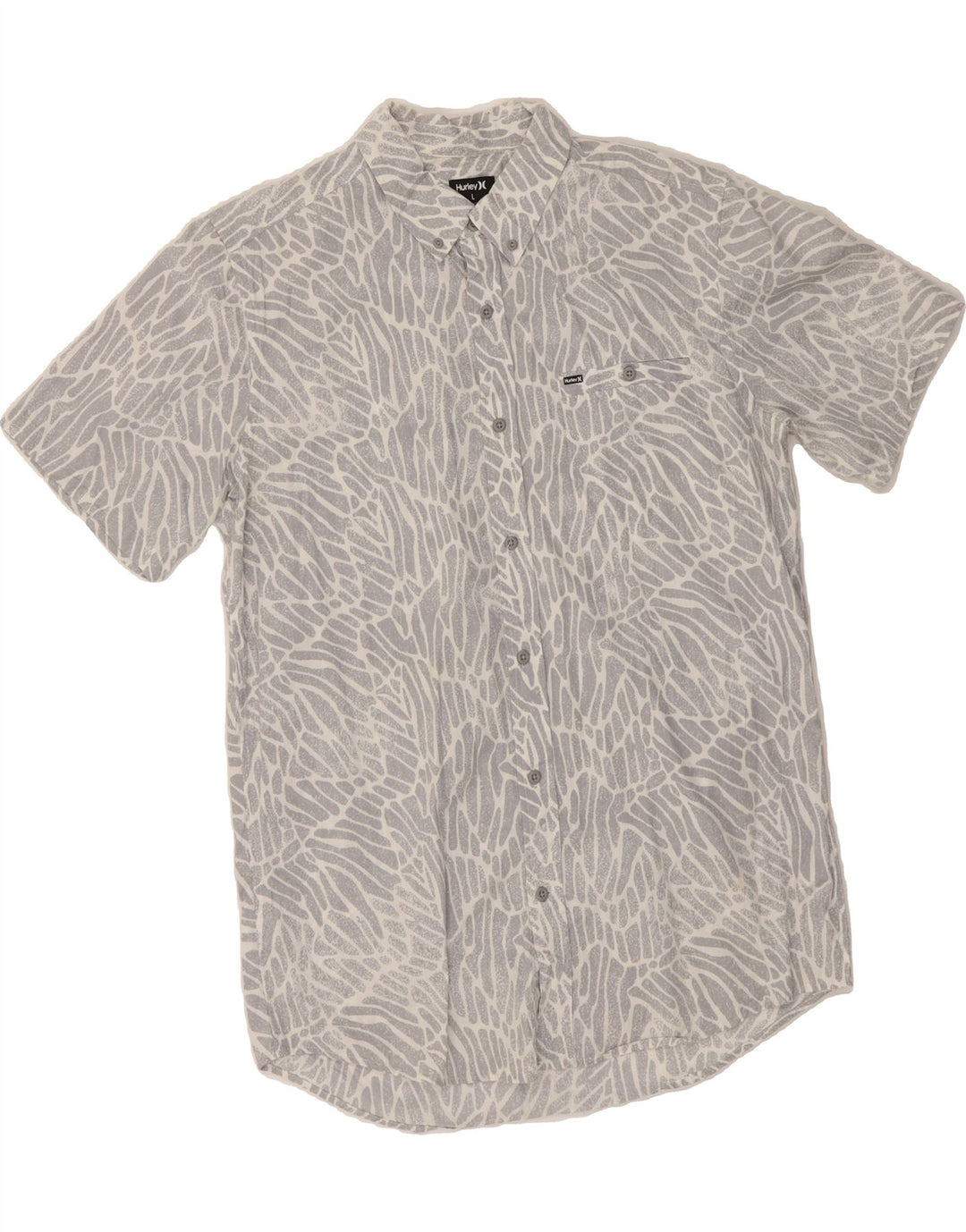 HURLEY Mens Abstract Pattern Short Sleeve Shirt Large Grey Cotton Vintage Hurley and Second-Hand Hurley from Messina Hembry 