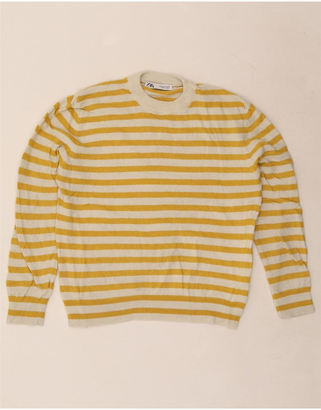 Maglione maglione girocollo da donna Zara UK 14 Poliammide a righe gialle medie