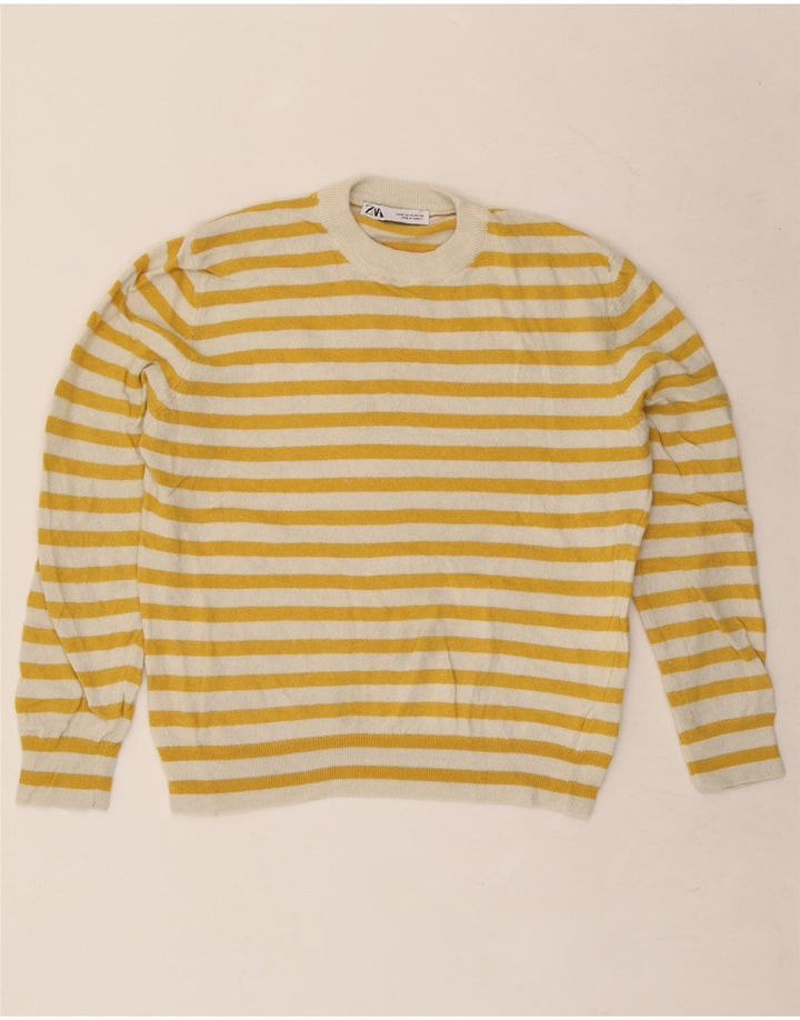 Maglione maglione girocollo da donna Zara UK 14 Poliammide a righe gialle medie
