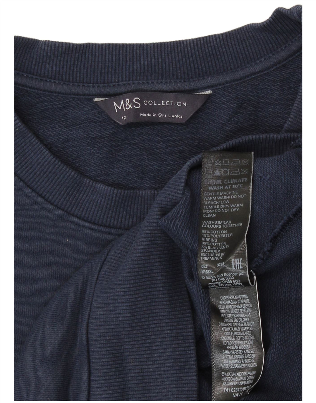 Felpa da donna Marks & Spencer maglione UK 12 medio cotone blu navy