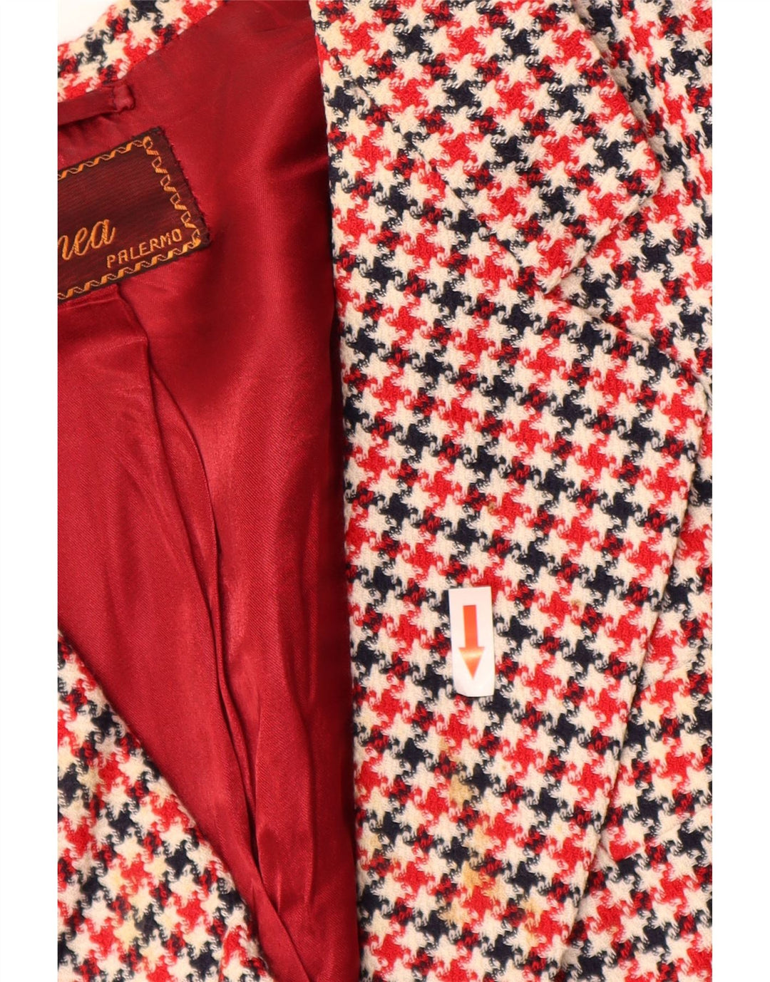 Giacca blazer vintage da donna con maniche a 3/4 UK 16 grande pied de poule rosso