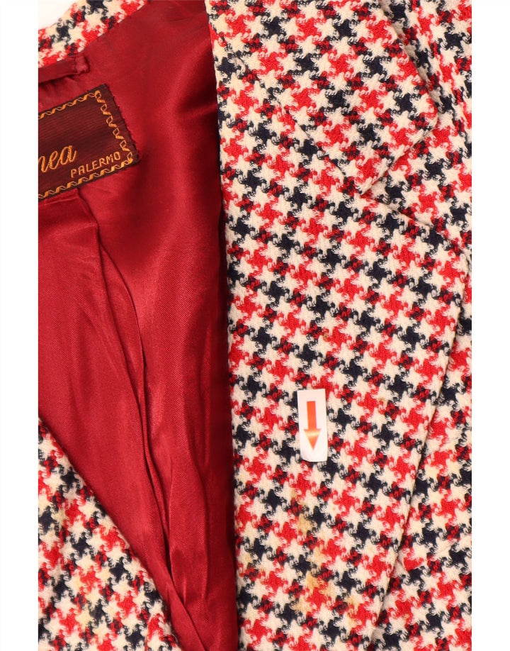 Giacca blazer vintage da donna con maniche a 3/4 UK 16 grande pied de poule rosso