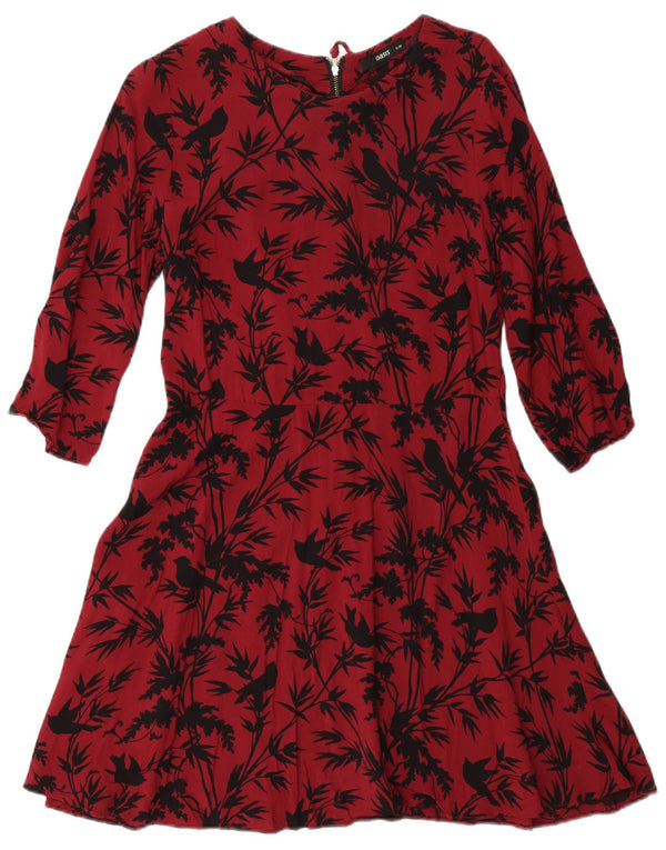 Abito a trapezio da donna con maniche a 3/4 Oasis UK 12 Viscosa floreale rosso medio