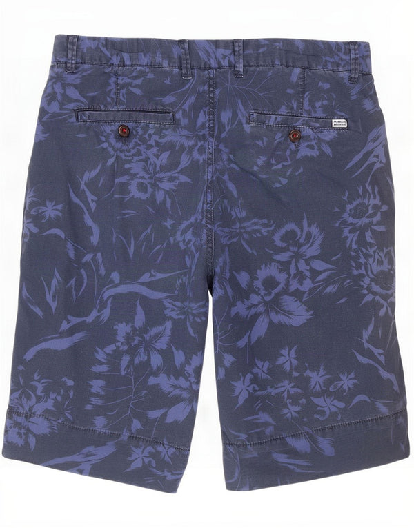 Franklin Marshall Mens Skinny Chino Shorts Medium W32 Navy Blue Floral