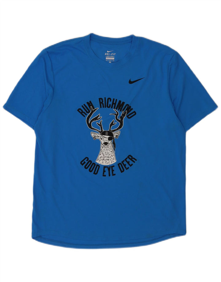 T-shirt grafica Nike Dri Fit da uomo, top in poliestere blu medio