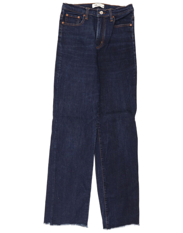 Jeans larghi a vita alta da donna Zara EU 38 piccoli W28 L31 blu navy
