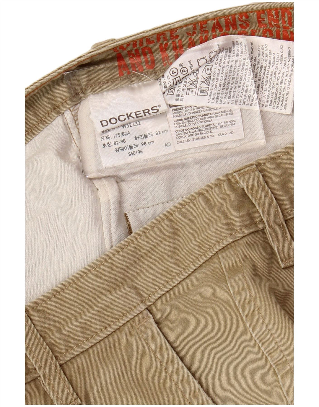 DOCKERS Pantaloni chino slim da uomo W32 L29 cotone kaki