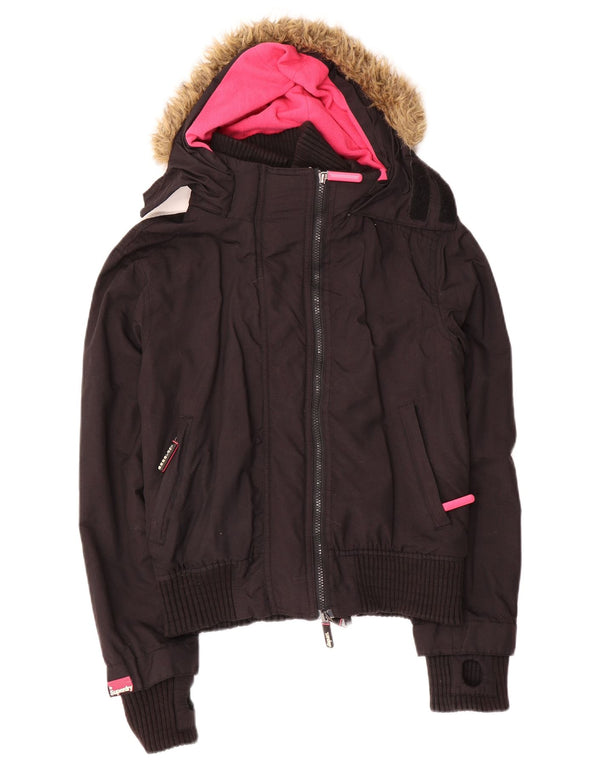 Giacca a vento con cappuccio da donna Superdry The Windbomber UK 14 media nera
