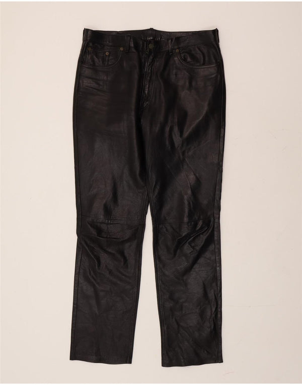 Pantaloni dritti in pelle da uomo VINTAGE IT 54 2XL W42 L30 Pelle nera