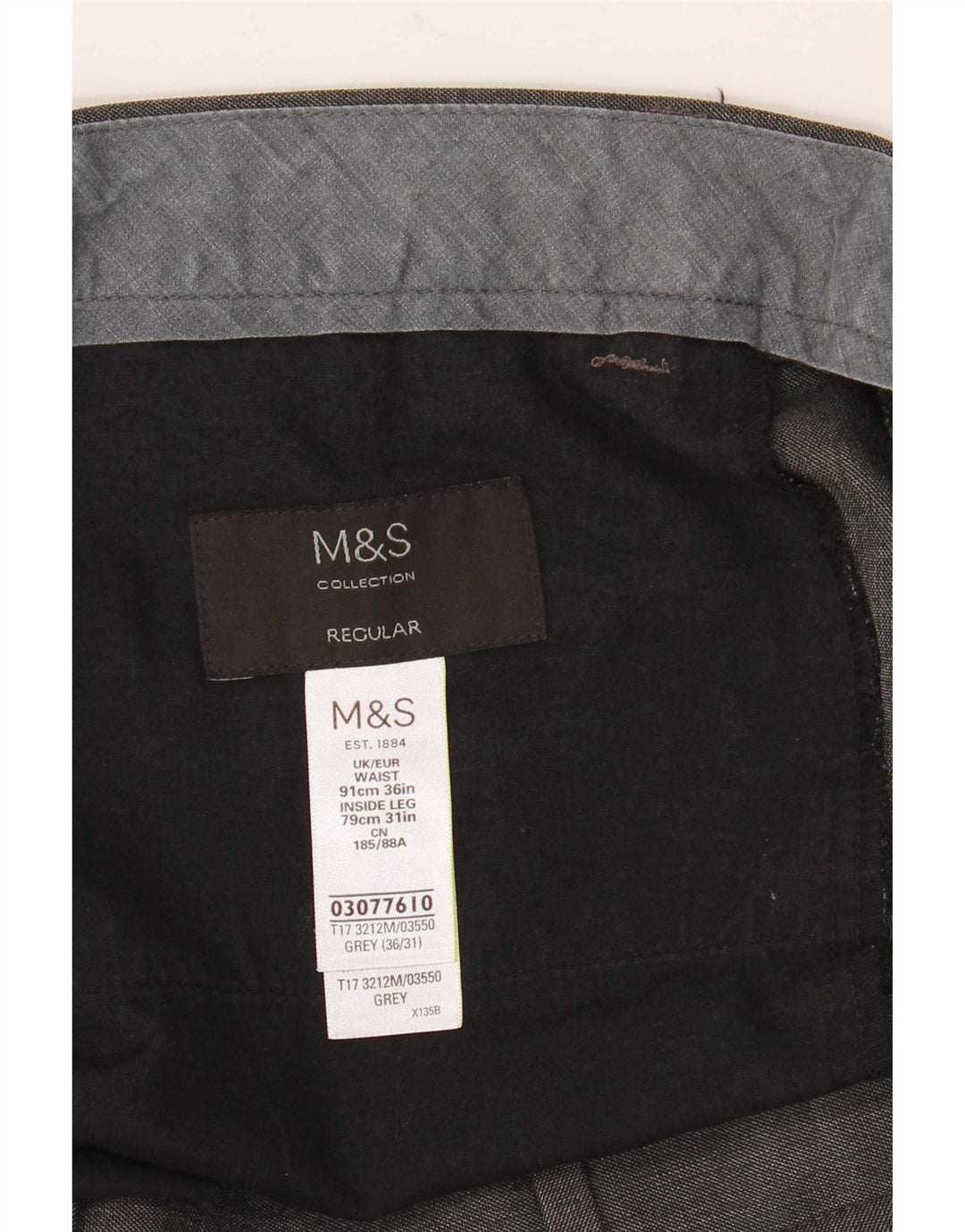 Pantaloni da abito regolari affusolati da uomo Marks & Spencer W36 L31 poliestere grigio