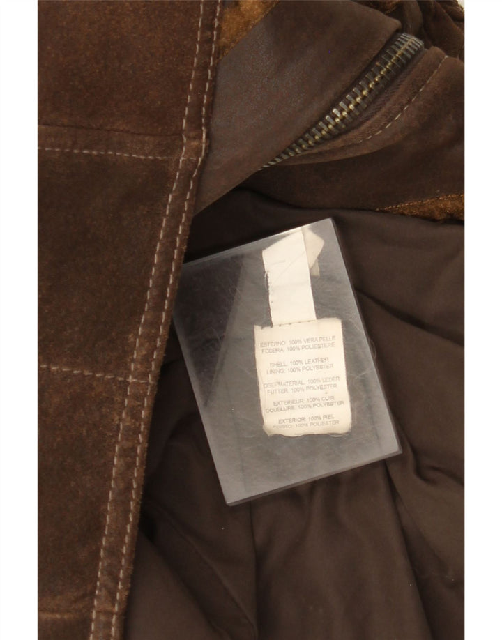 Giacca in pelle vintage da donna con cappuccio IT 48 XL in pelle marrone
