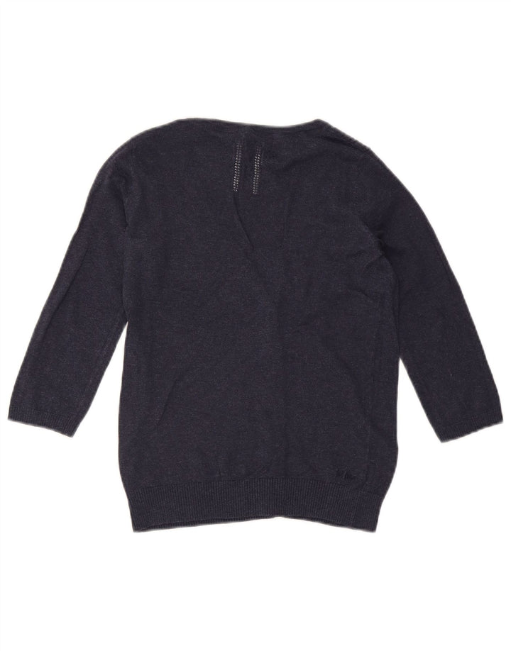 FAT FACE Maglione cardigan da donna con maniche a 3/4 UK 8 piccolo cotone blu navy