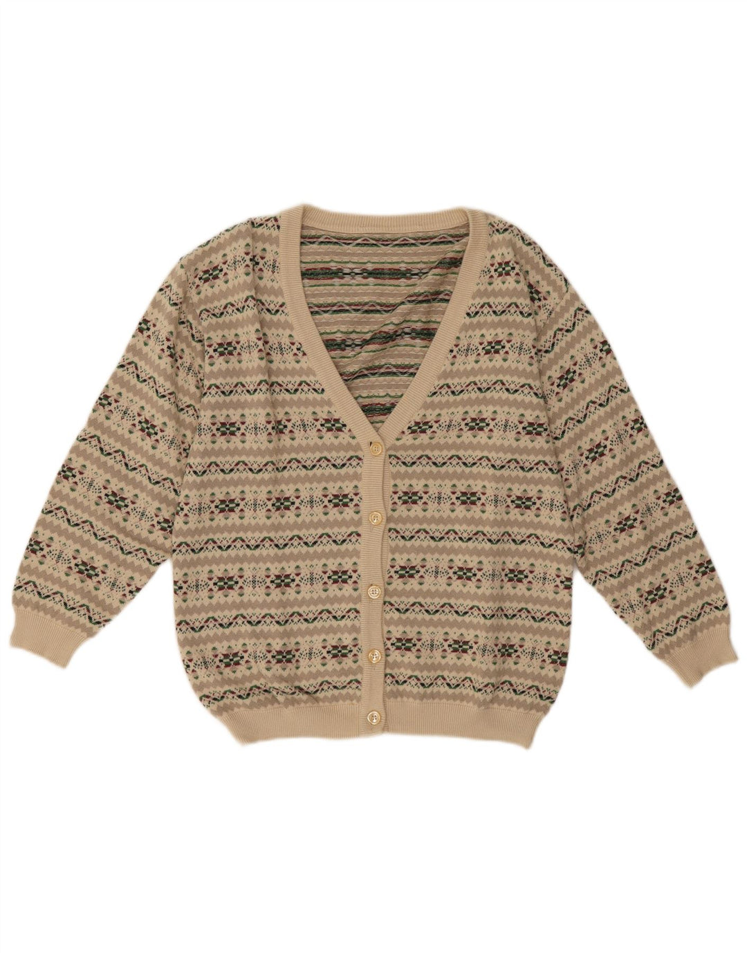 Maglione cardigan da donna vintage UK 14 Grigio medio Fair Isle