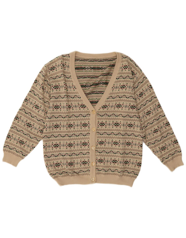 Maglione cardigan da donna vintage UK 14 Grigio medio Fair Isle