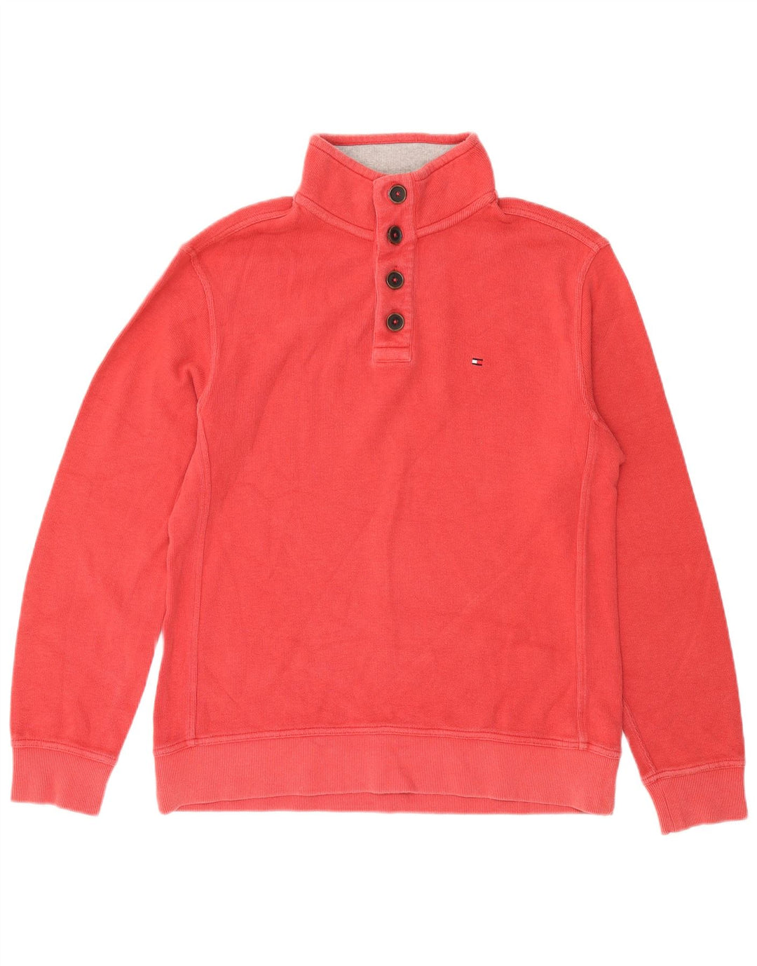 Tommy Hilfiger Uomo Felpa con Collo a Bottone Maglione Grande Cotone Rosso