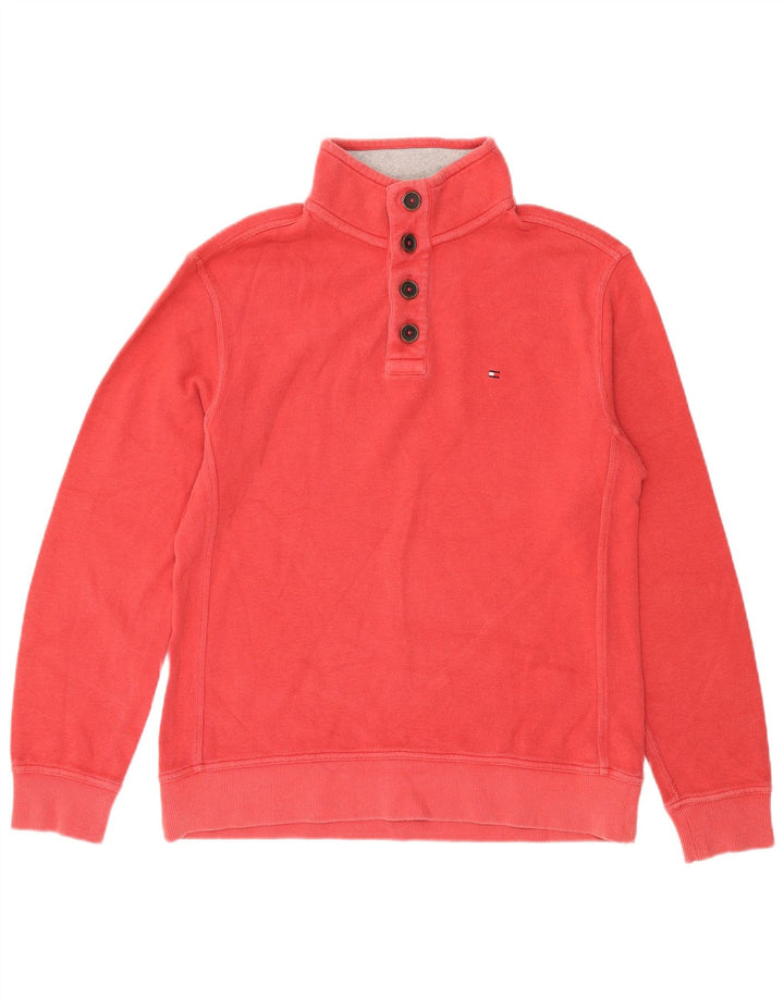 Tommy Hilfiger Uomo Felpa con Collo a Bottone Maglione Grande Cotone Rosso