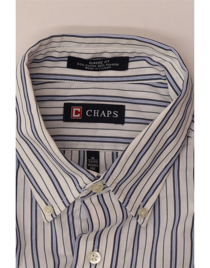 Camicia Chaps da uomo vestibilità classica taglia 16 grande cotone a righe bianche