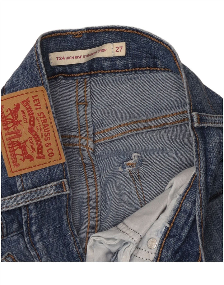 Jeans Levi's Donna 724 a vita alta dritti tagliati W27 L26 Blu