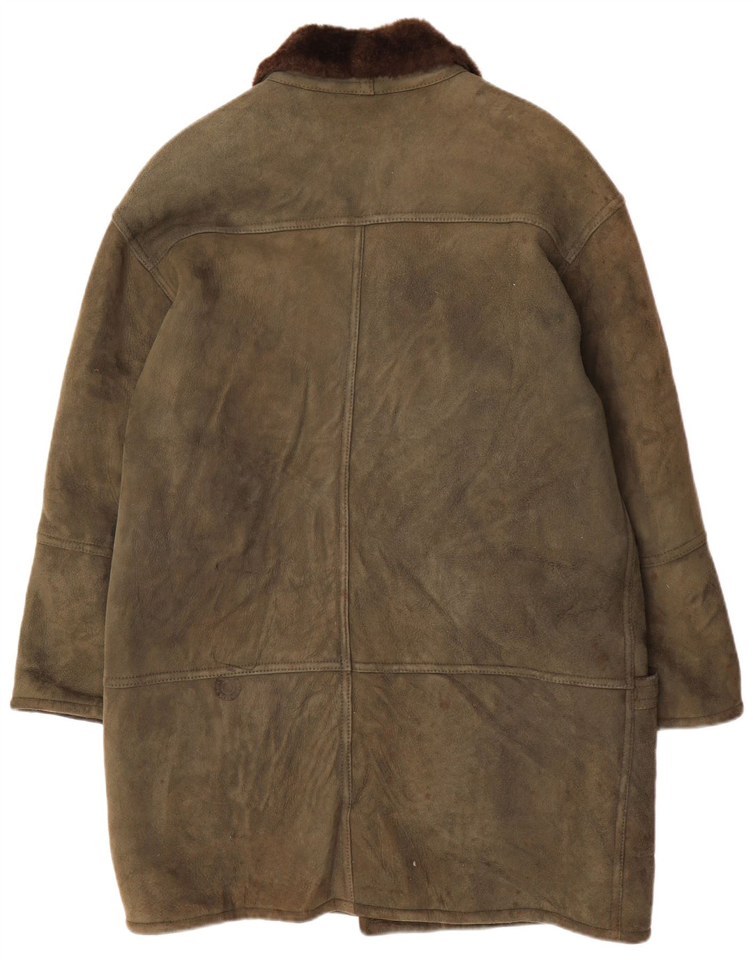 Soprabito in shearling da uomo dal taglio ampio VINTAGE UK 36 piccolo kaki