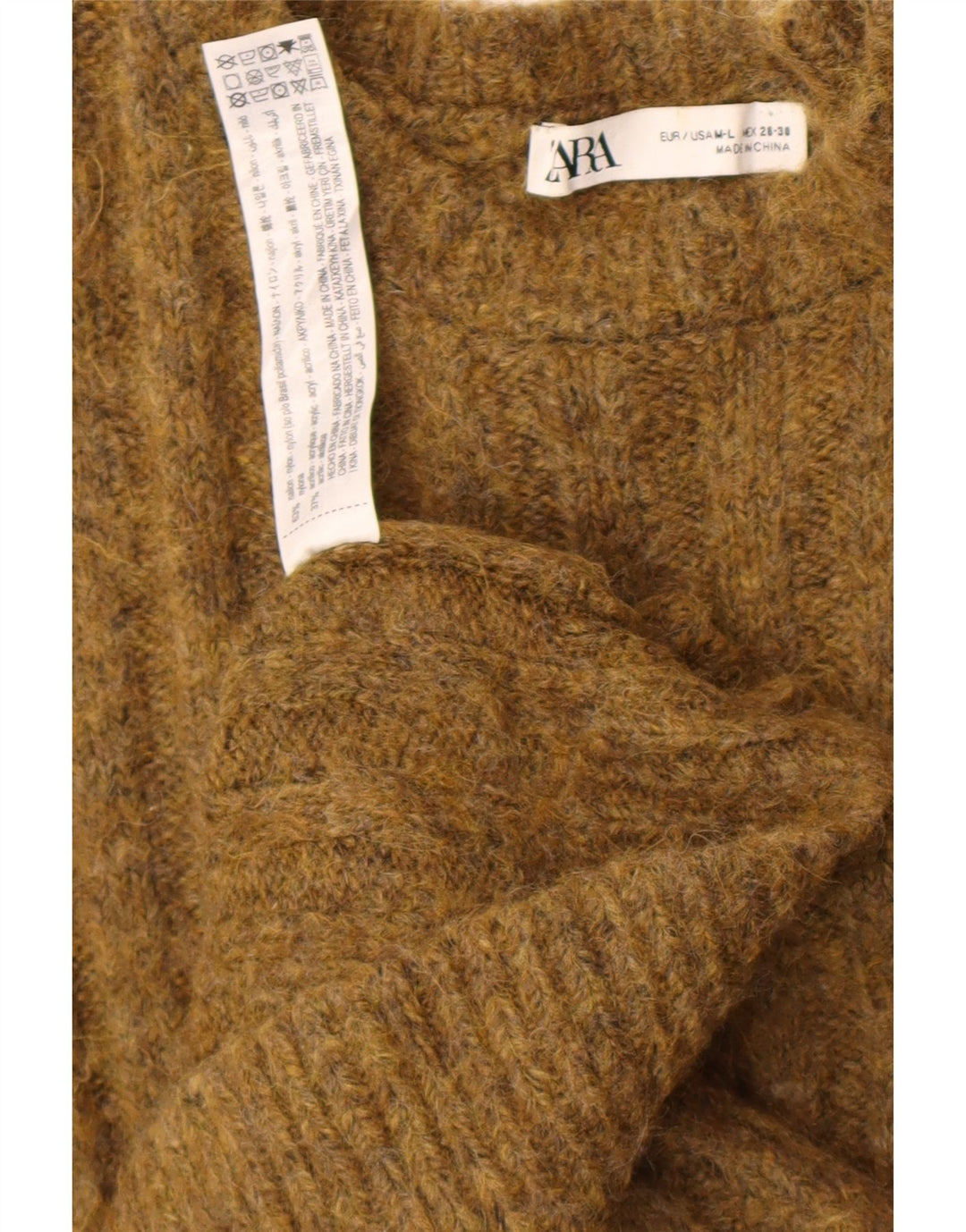 Abito maglione oversize da donna ZARA UK 14 nylon kaki medio