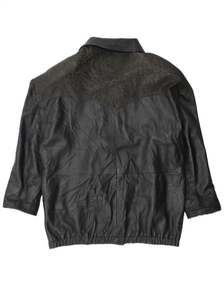 Giacca in pelle oversize da donna YUPPIE UK 18 XL Nera floreale