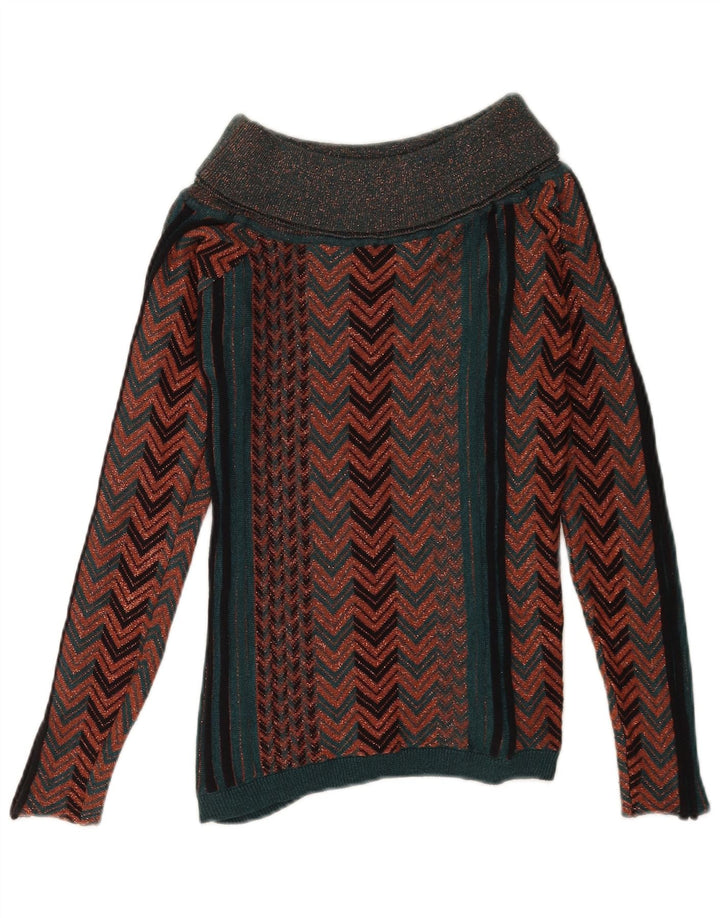 Maglione maglione a collo alto da donna Liu Jo UK 10 Piccolo Chevron marrone