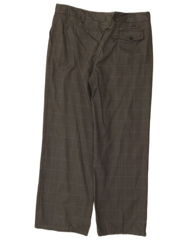 Pantaloni da abito dritti da donna Calvin Klein US 14 XL W36 L30 Lana a quadri grigi