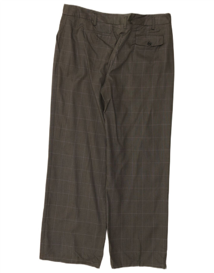 Pantaloni da abito dritti da donna Calvin Klein US 14 XL W36 L30 Lana a quadri grigi