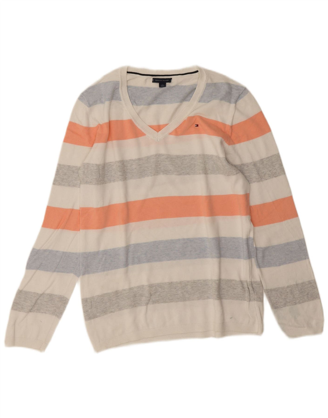 Maglione maglione con scollo a V da donna Tommy Hilfiger UK 14 grande multicolore