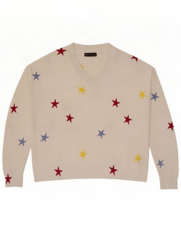 Marks & Spencer Maglione da donna con scollo a V e motivo astratto UK 16 Large W