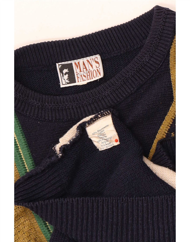 Maglione maglione girocollo vintage da uomo XL multicolore a blocchi di colore