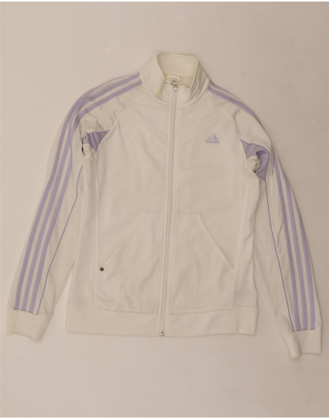 Giacca da tuta da donna ADIDAS UK 16 Large in poliestere bianco sporco