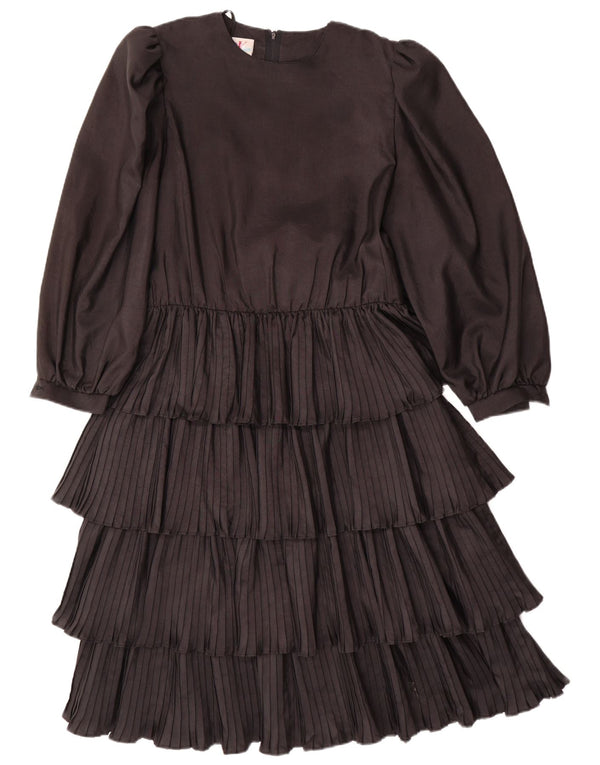 Abito a strati a maniche lunghe da donna VINTAGE EU 36 piccolo poliestere nero