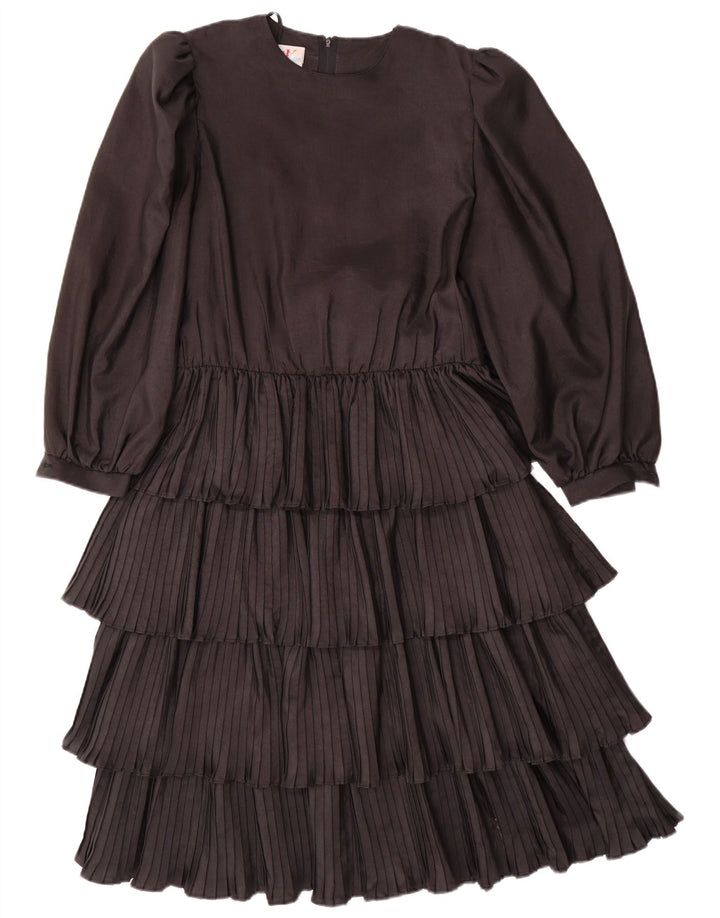 Abito a strati a maniche lunghe da donna VINTAGE EU 36 piccolo poliestere nero