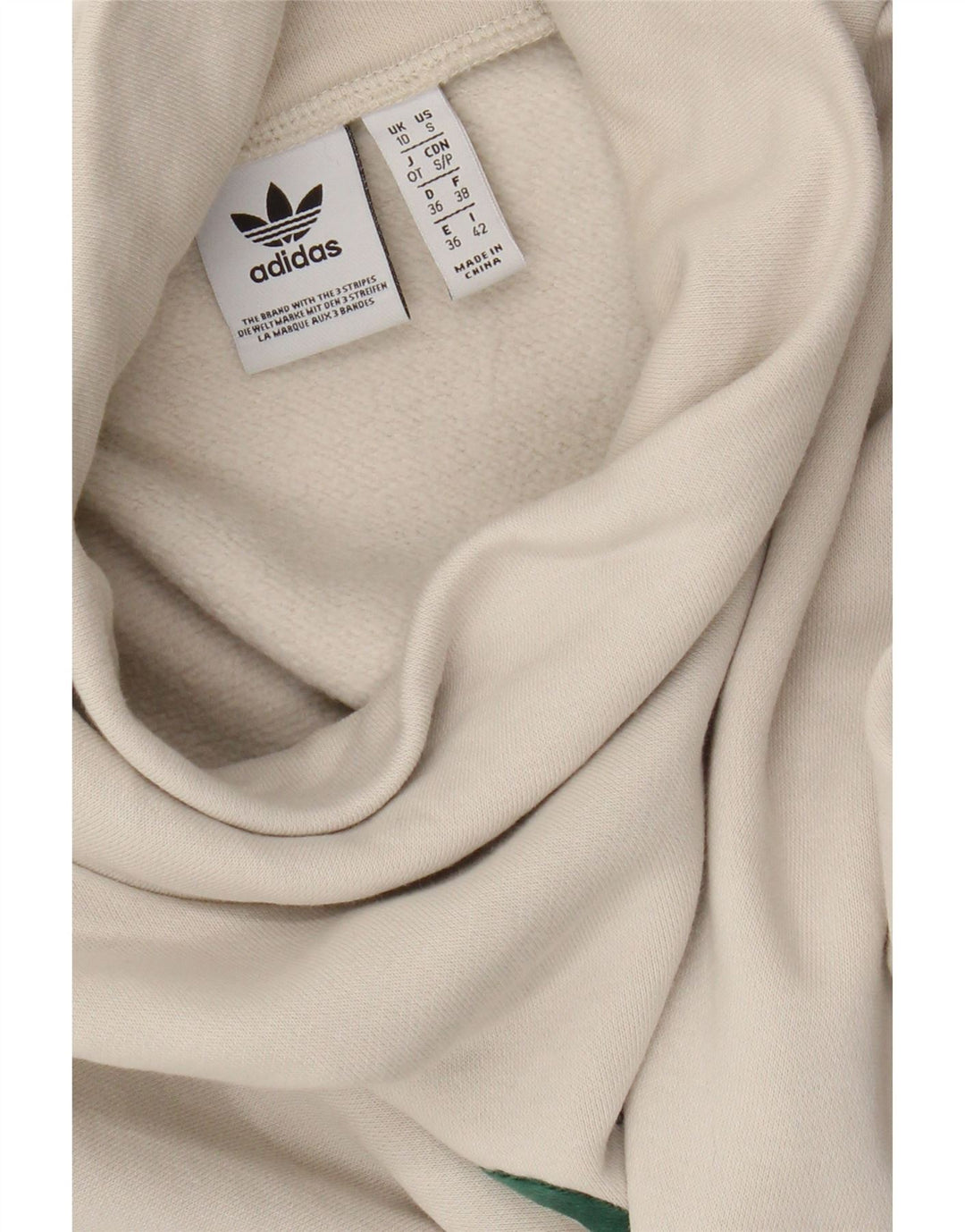 Felpa oversize con grafica Adidas da donna, maglione UK 10, piccola, bianco sporco