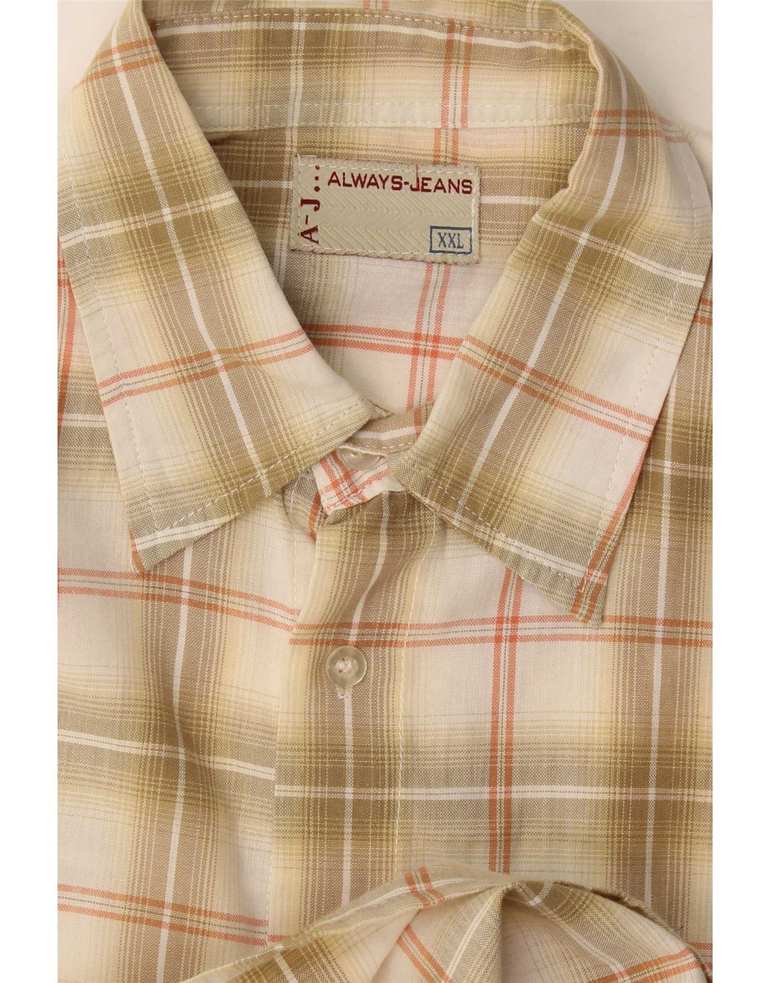 Camicia vintage a maniche corte da uomo 2XL a quadri beige
