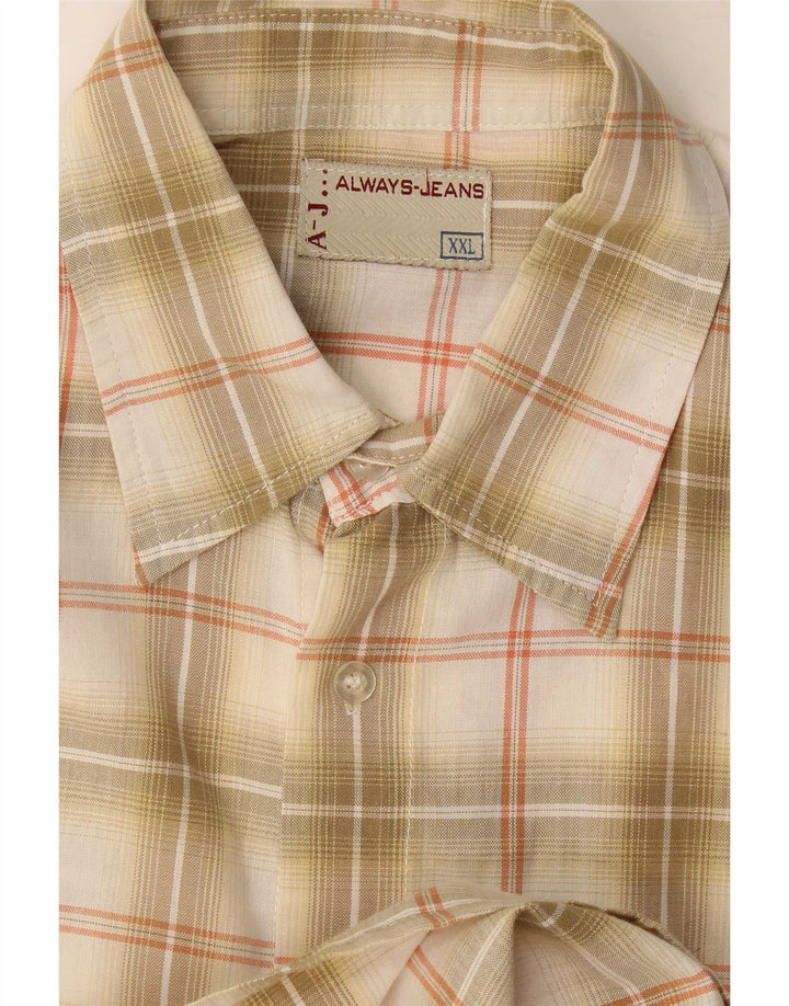 Camicia vintage a maniche corte da uomo 2XL a quadri beige