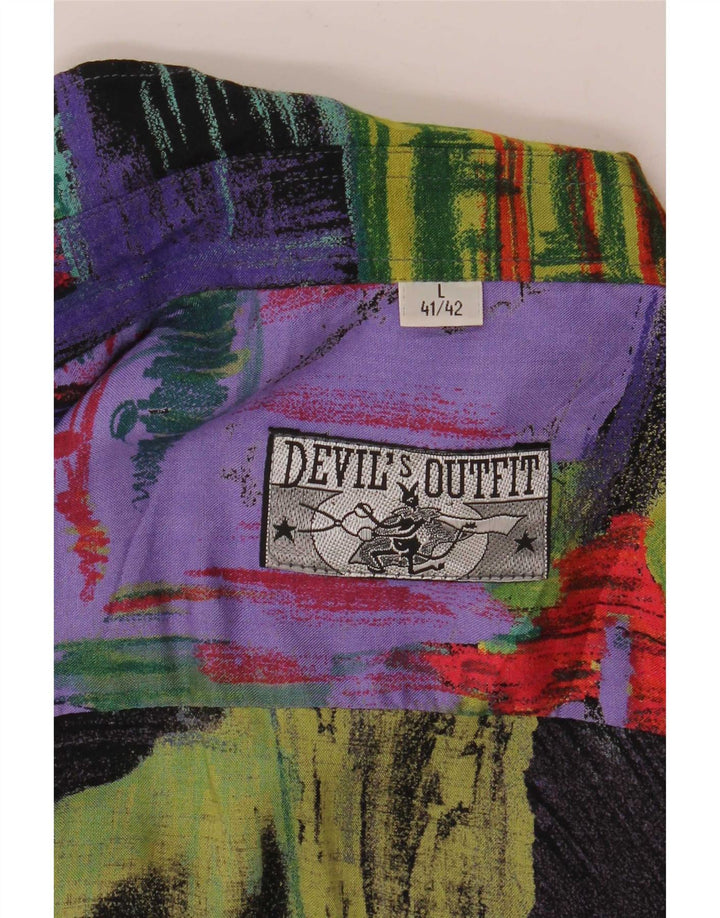 Camicia vintage da uomo con motivo astratto taglia 41/42 grande multicolore