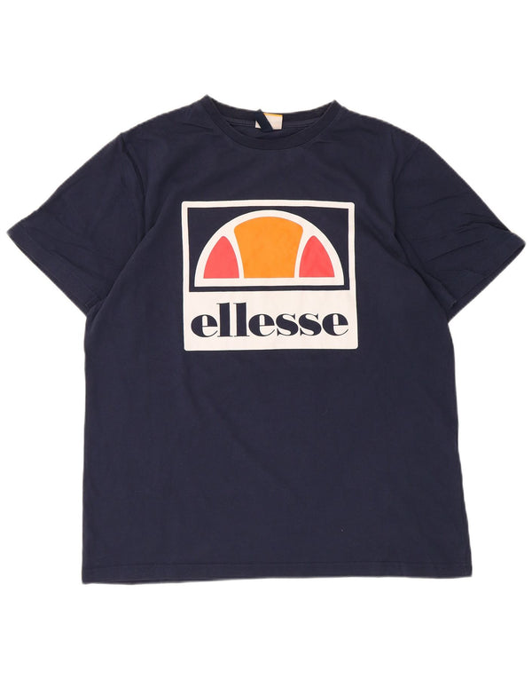 T-shirt grafica da donna Ellesse Top UK 16 grande cotone blu navy