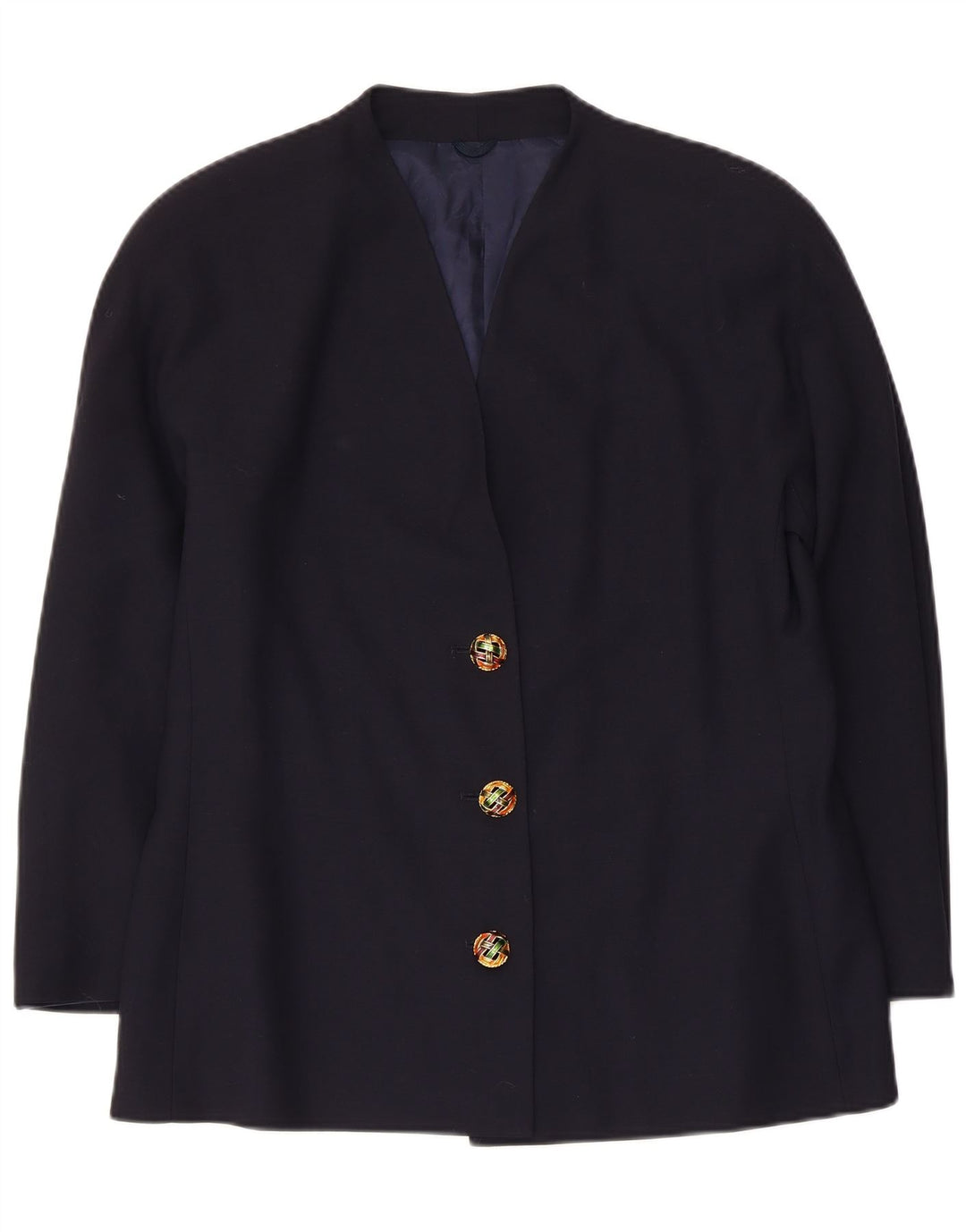 Giacca blazer vintage da donna a 3 bottoni IT 48 XL in lana vergine blu navy