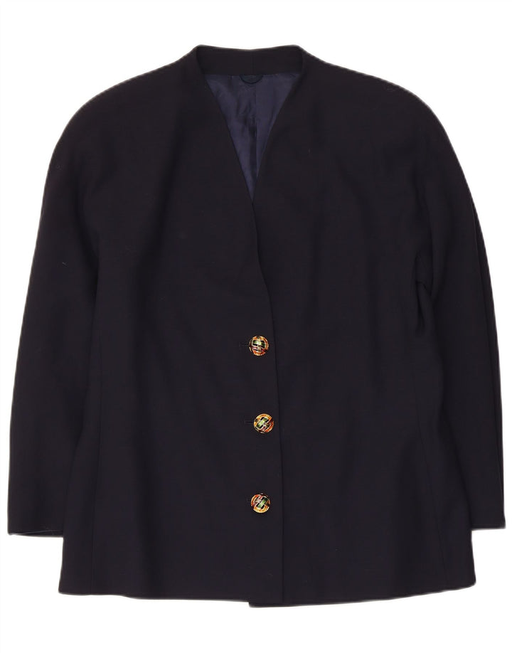 Giacca blazer vintage da donna a 3 bottoni IT 48 XL in lana vergine blu navy
