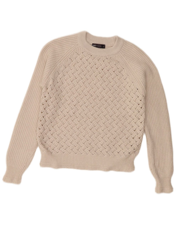 Maglione maglione girocollo da donna Marks & Spencer vestibilità ampia UK 6 XS bianco sporco