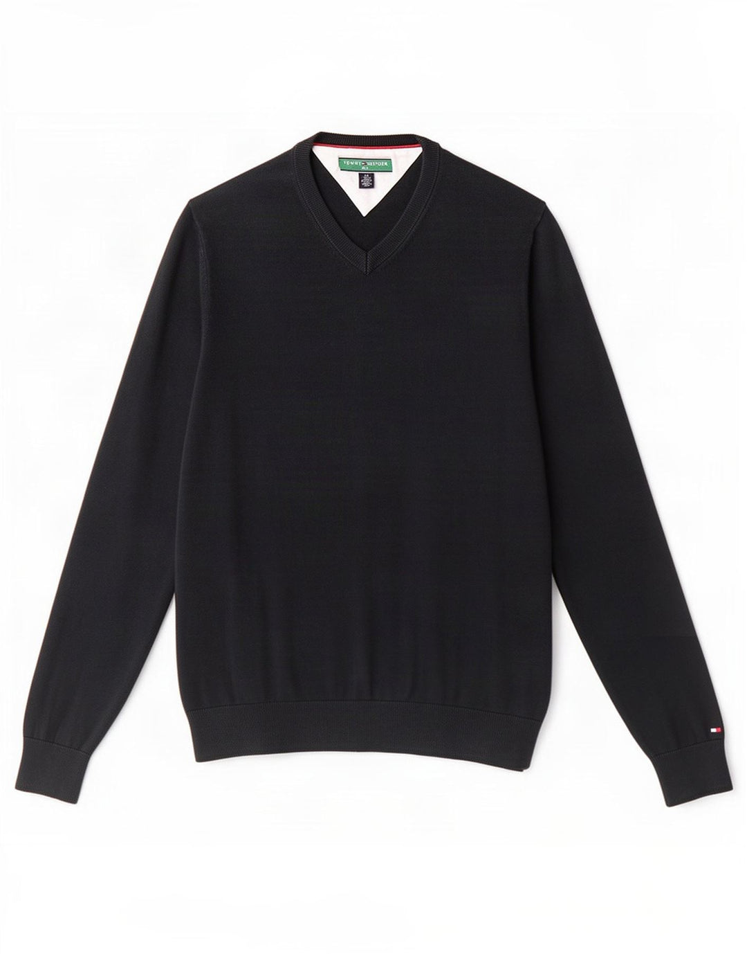 Maglione maglione con scollo a V da golf da uomo Tommy Hilfiger piccolo cotone nero