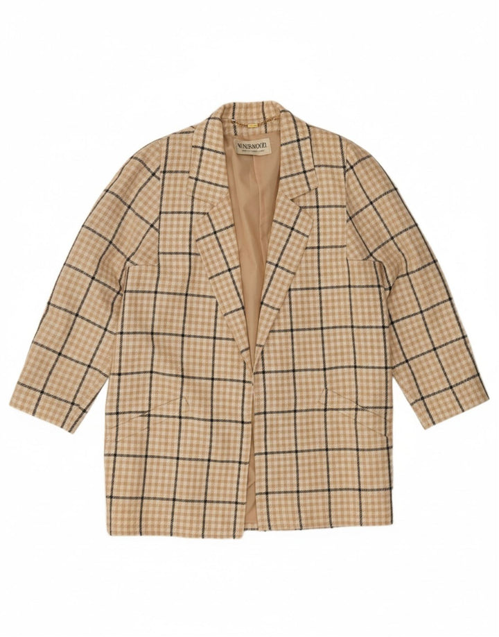 WINDSMOOR Womens Open Blazer Jacket UK 16 Large Beige Check Polyester