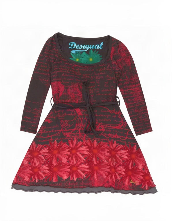 Desigual Abito da donna a maniche lunghe con grafica grafica UK 18 XL Grigio floreale
