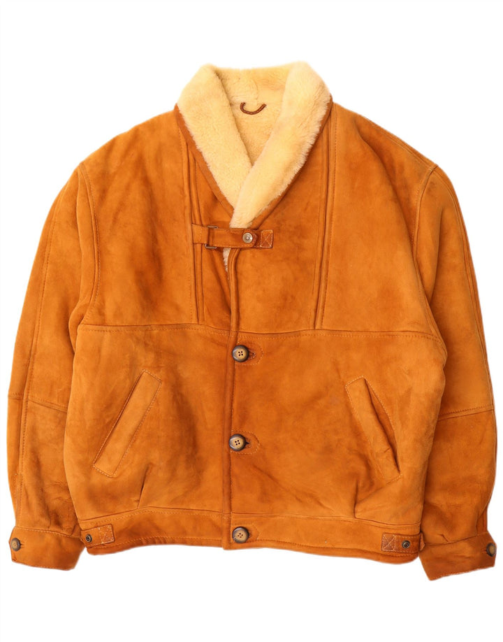 Giacca in shearling vintage da uomo IT 54 2XL Shearling marrone