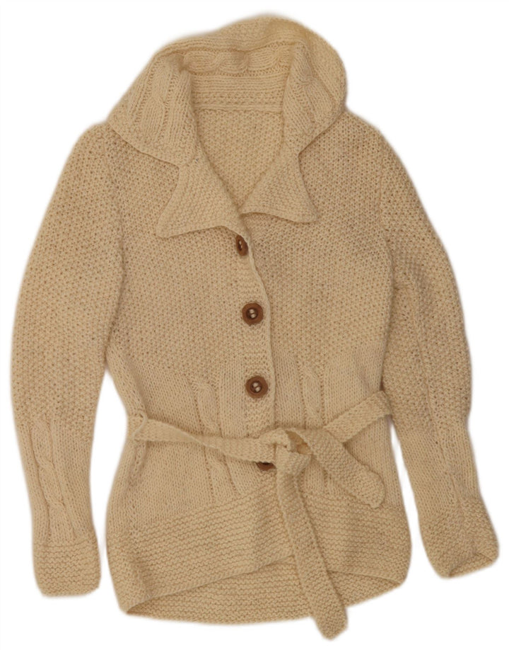 Maglione cardigan da donna vintage UK 12 medio bianco sporco