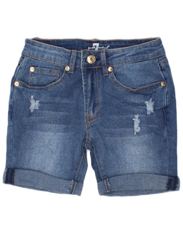 7 For All Mankind Pantaloncini di jeans invecchiati per ragazzi 9-10 anni W22 Cotone blu