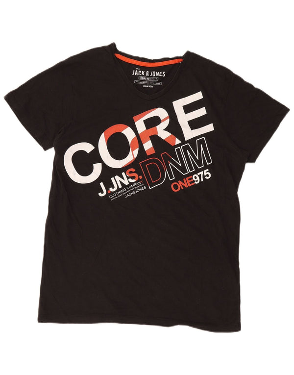 Jack & Jones Mens Graphic T-Shirt Top XL Black Cotton
