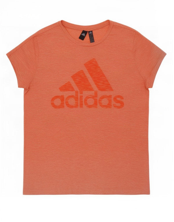 T-shirt grafica da donna Adidas Top UK 16/18 Large in poliestere chiazzato arancione